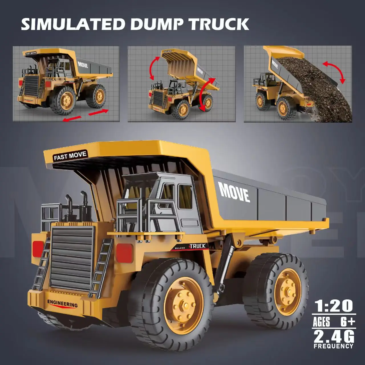 ZWN 16CH Remote Control  With LED Lights Music Professional RC Model Excavator Alloy Simulation Construction Vehicle Toys Gifts 5