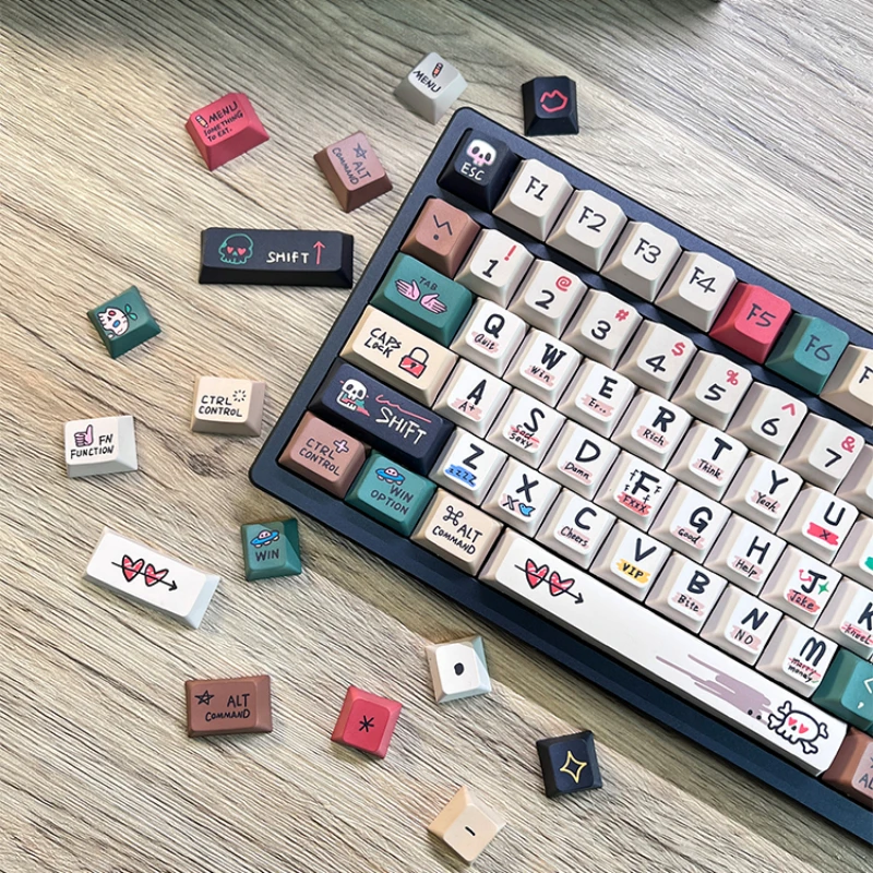 Echome-pbt Custom Retro Keyboard Cap Grupo Rua Graffiti Tema Perfil Cereja Acessórios Teclado Mecânico - Imagem 6
