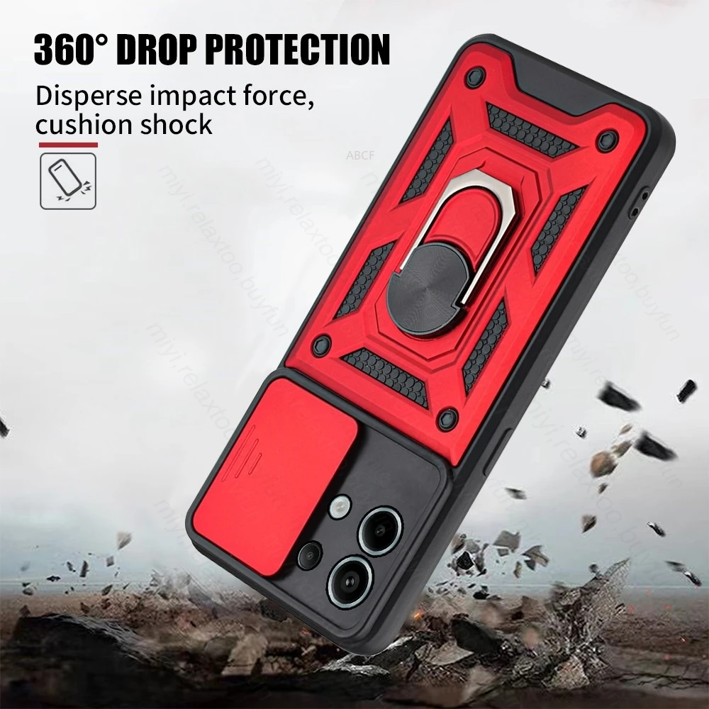 Shockproof Armor Slide Lens Case with Magnetic Ring Holder Stand Cover