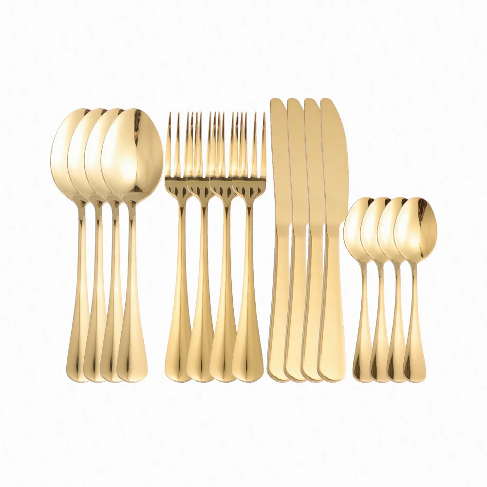 

16Pcs Fork Spoons Knives Complete Tableware Sets Spoon Mirror Gold Cutlery Stainless Steel Golden Dinnerware Sets Dropshipping