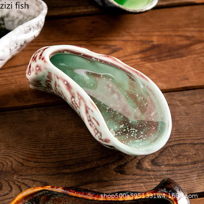 Vintage Kiln Changes Ceramic Oyster Plate Restaurant Seasoning Plate Snack Appetizer Plates Creative Specialty Tableware