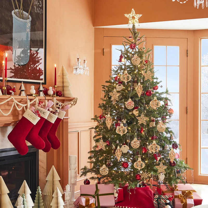 4/8Pcs Christmas Ball Ornaments Gold Hollow Star Pendant Christmas Tree Hanging Decoration for Home 2025 New Year Navidad Gifts