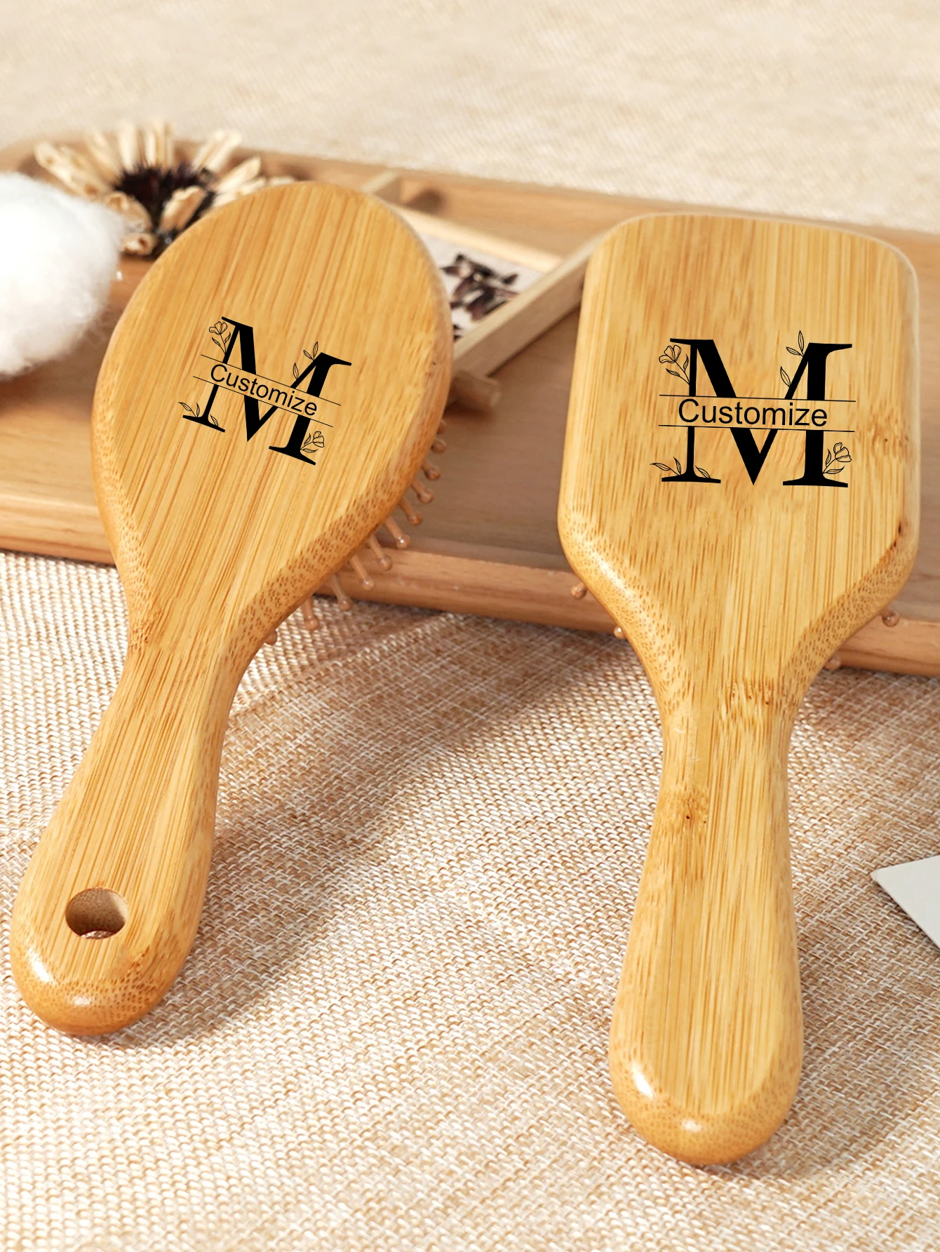 1pc Personalised Custom Bamboo Hairbrush Air Cushion Hair Brush Premium Detangling Massaging Scalp Comb Gifts for Men Women