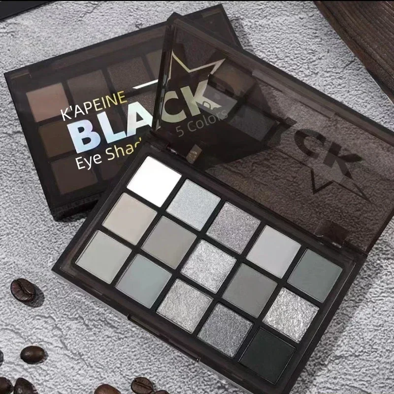 Eye Shadow Eye Shadow Plate 15Colors Eyeshadow Palette Black Smokey Cool Toned Eye Shadow Metal Pearlescent Matte Silver Gray Lasting Eyeshadow Party Makeup
