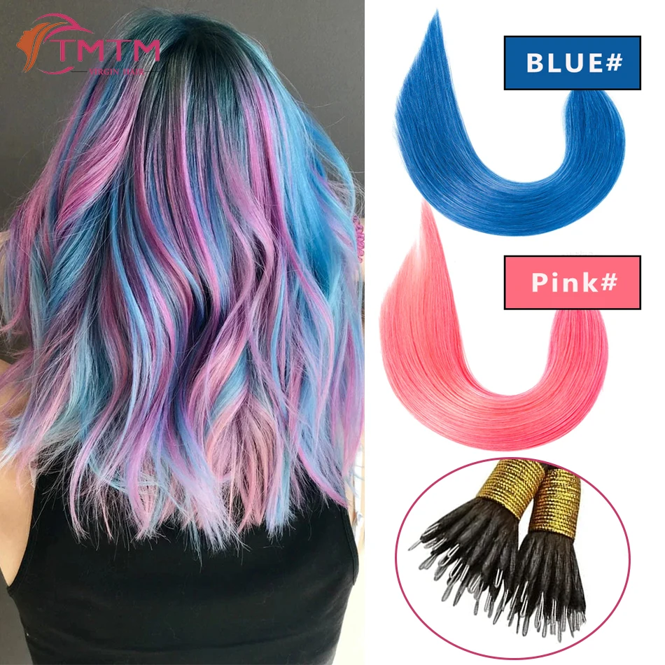 Pink Nano Bead Ring Human Hair Extension Pre Bonded Nanos Tip European Remy Hairpiece Micro Beads Loop Hair 20/50/100 Pcs