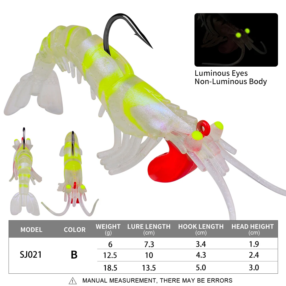 Origlam Luminous Squid Jigs Hook Fishing Lures Baits, Shrimp Prawn