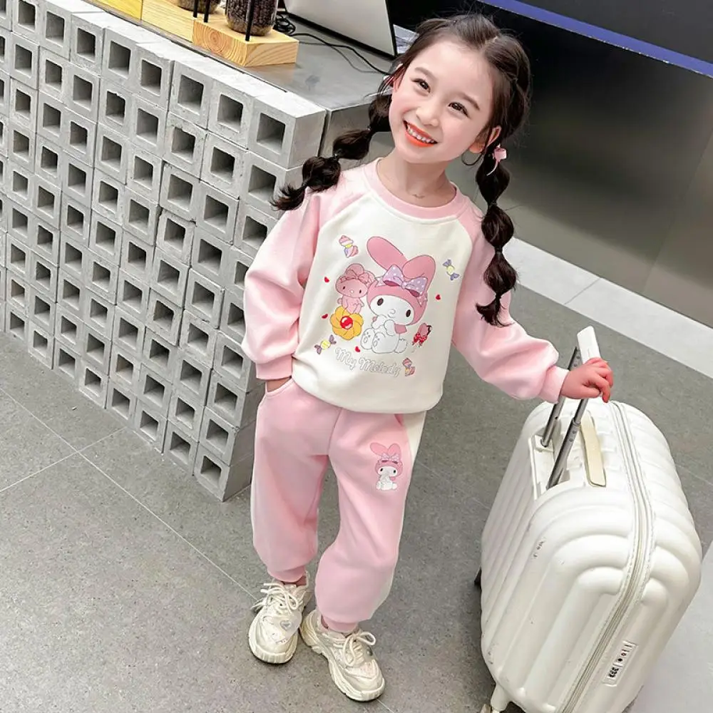 Sanrio My Melody Kuromi Sweatshirt Set Spring Autumn Cute Casual Relaxed Girls Long Sleeved Suit Kawaii Children Clothing Gifts 3
