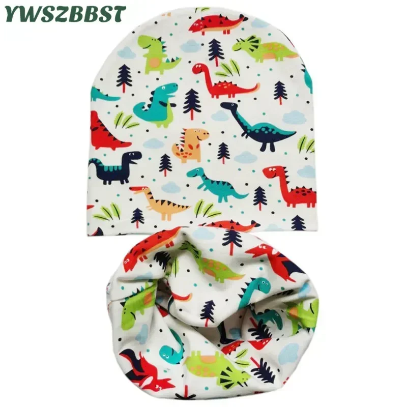 Nouveau hiver enfants écharpe chapeau ensembles dessin animé dinosaure bébé couvre-tête printemps chaud cou col enfants bonnets ensemble coton enfants chapeau