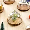 Wooden Dessert Plate Cake Stand Small Cake Tray with Glass Dome Lid Fruit Display Serving Tray Party Supplies 1