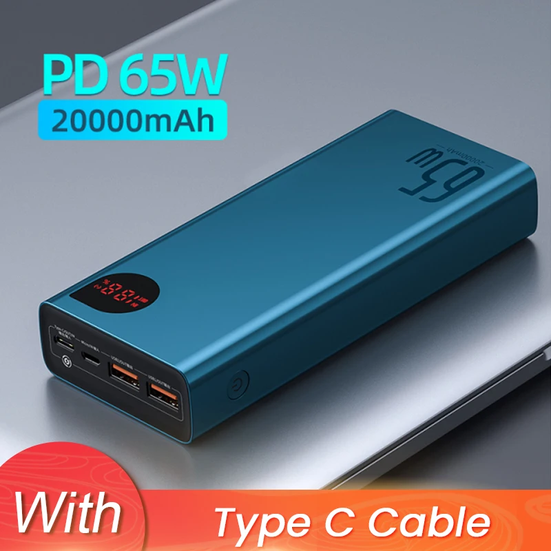 best portable phone charger Baseus 65W Power Bank 30000mAh USB C PD Quick Charge 20000 Powerbank Portable External Battery Charger For iPhone Xiaomi Laptop best portable power bank Power Bank