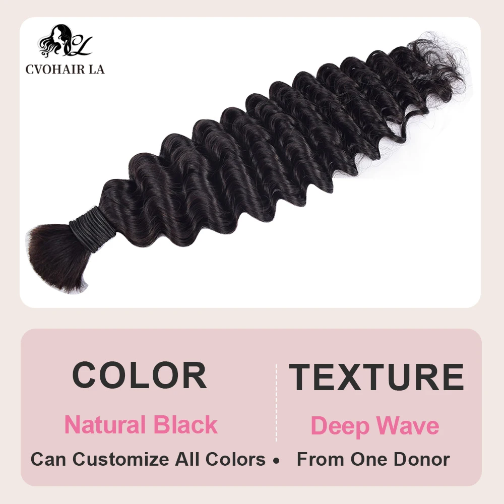 Deep Wave Bulk Human Hair for Braiding 100g Brazilian Boho Braids Natural Color Real Human Hair Extensions No Weft