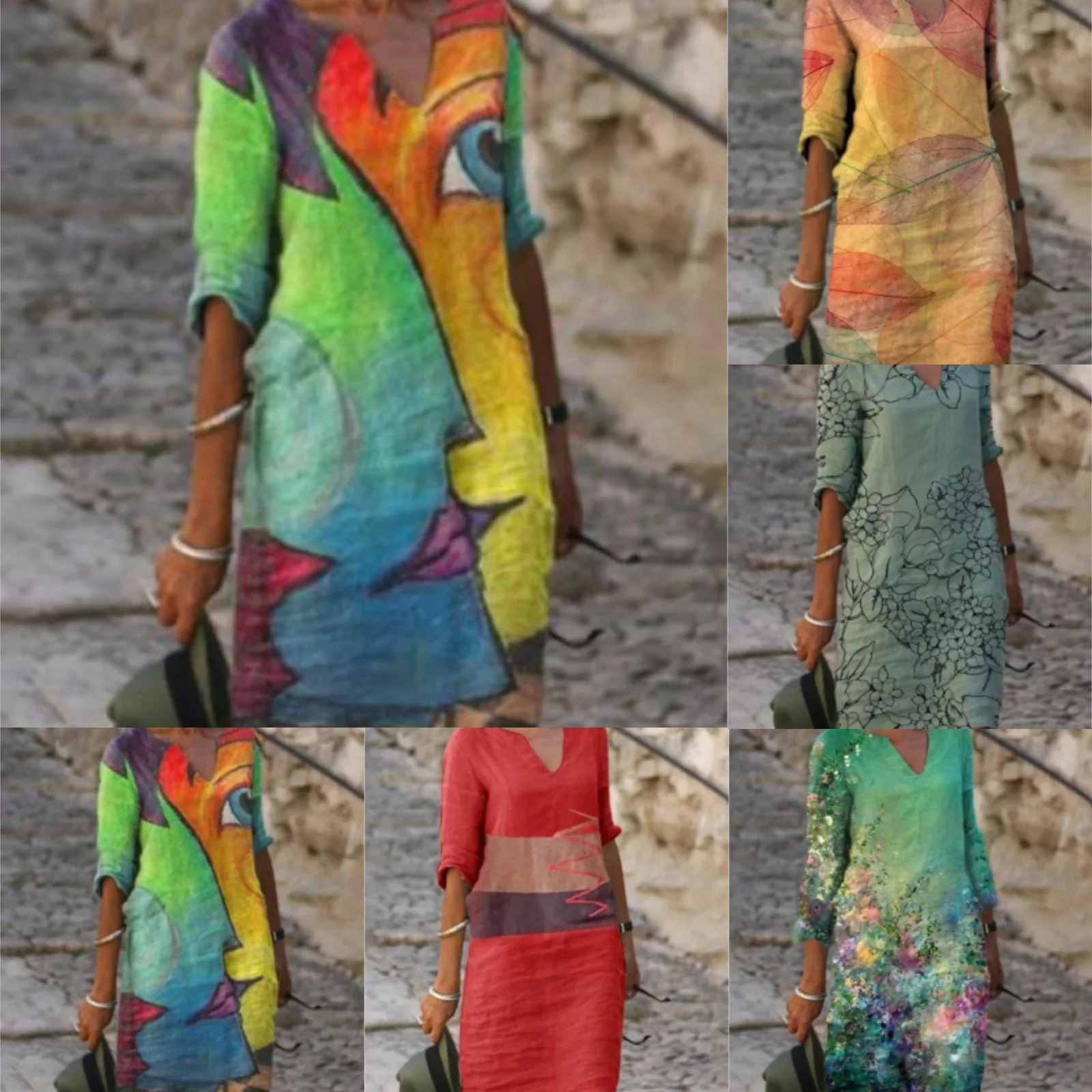 

2023 Autumn New Women's Personalized Printing Fashion Loose fitting Dress
