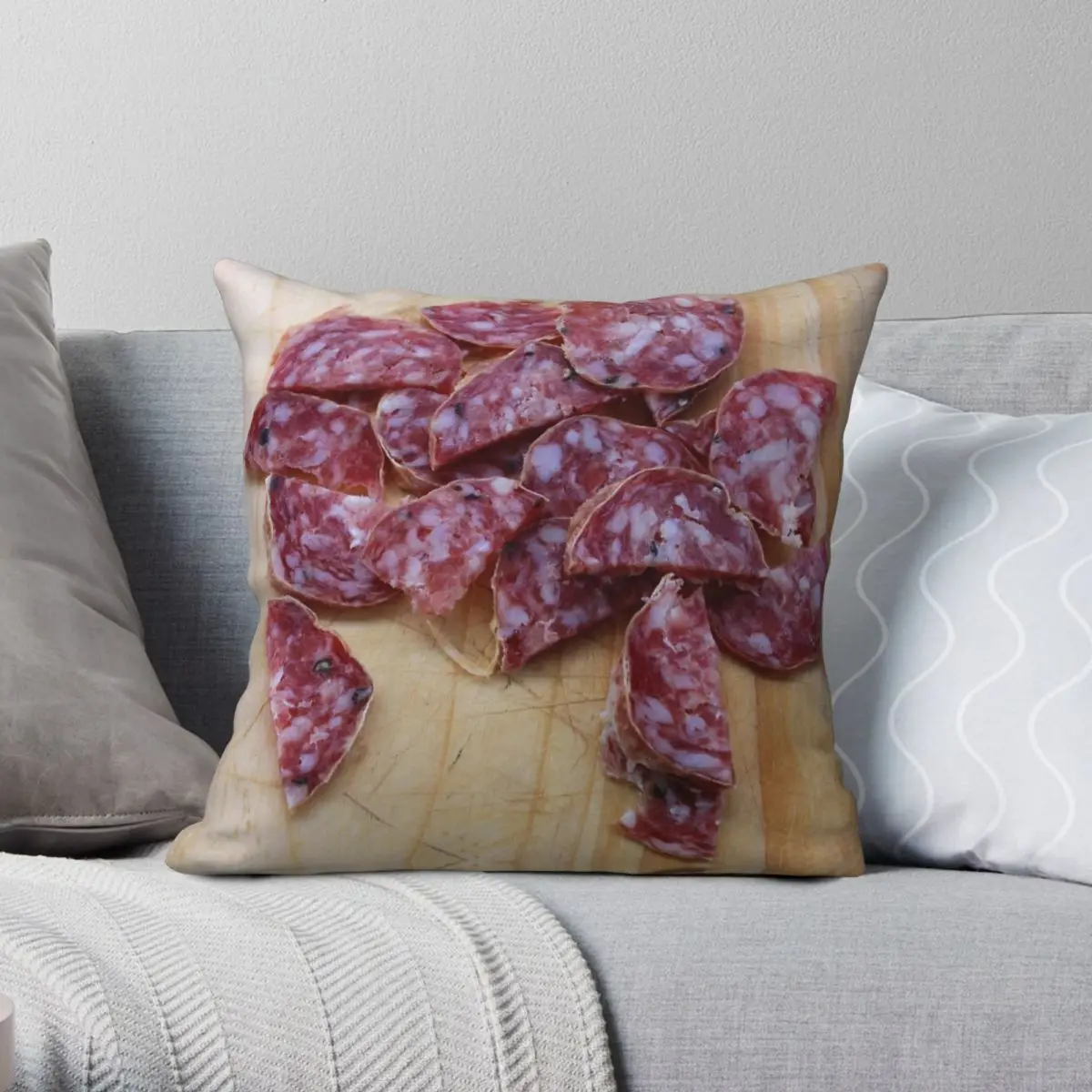 

Salami Saucisson Delicatessen Square Pillowcase Polyester Linen Velvet Printed Zip Decorative Home Cushion Case Wholesale