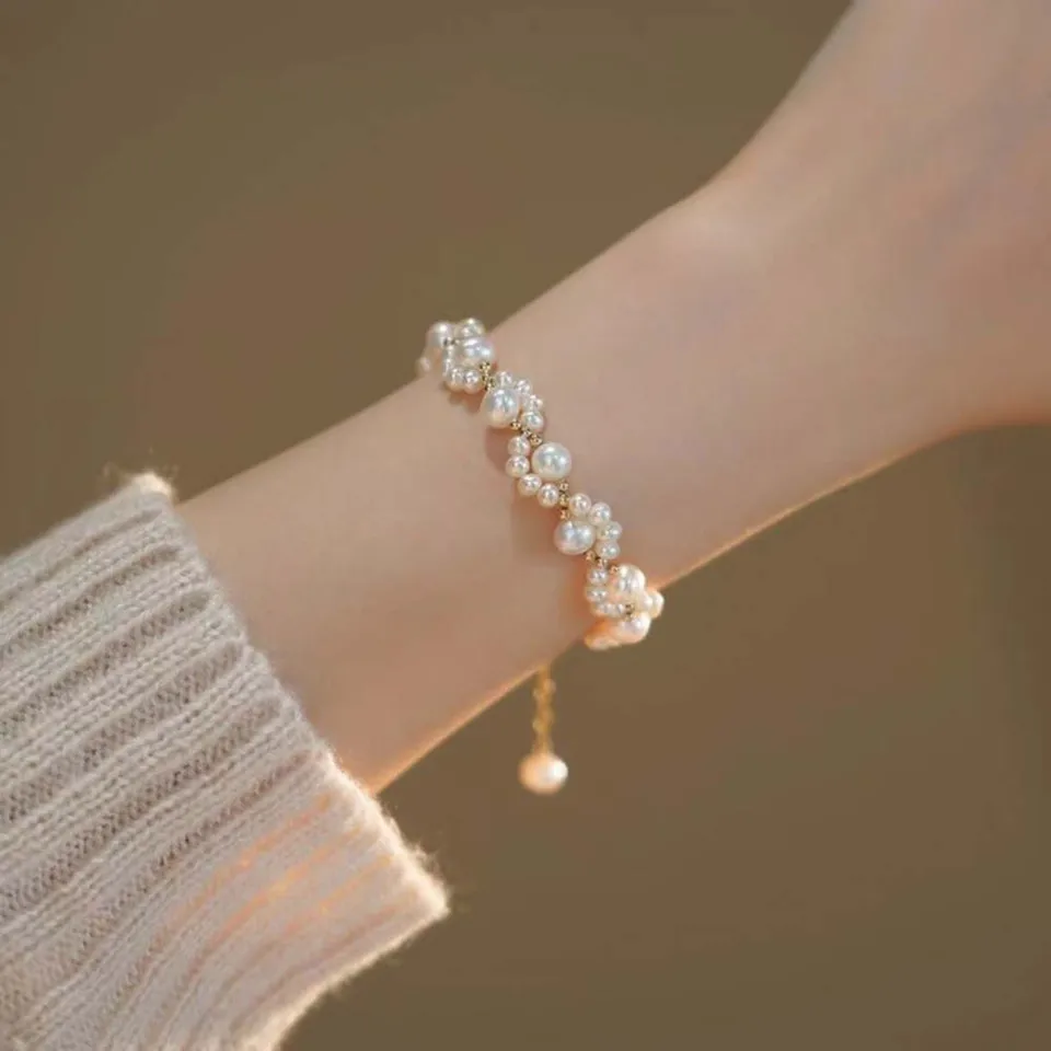 2 Bracciali Con Perle Dorate A Cuore Per Donna – Gioielli Eleganti Fatti A Mano, Regalo Creativo