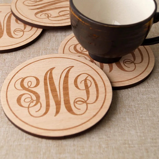 Custom Engraved Initial Wooden Coasters