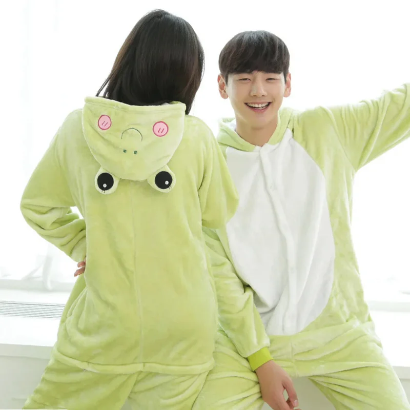 

Winter Women Flannel Thermal Pajamas Kigurumi Cartoon Frog Cosplay Animal One-piece Pajamas Onesie Kawaii Hooded Loungewear