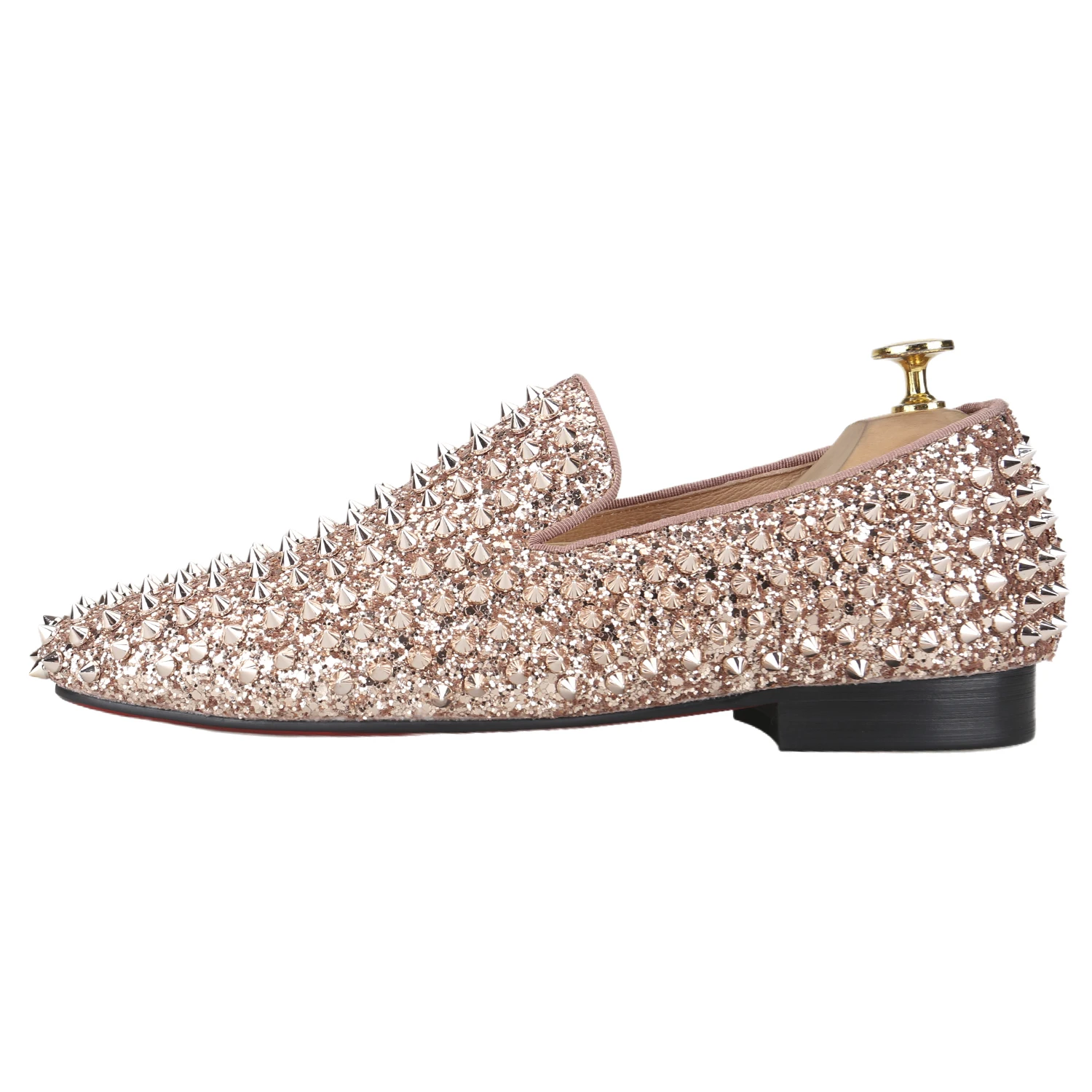 Piegitar New Rose Gold Color Glitter Material Men's Loafers