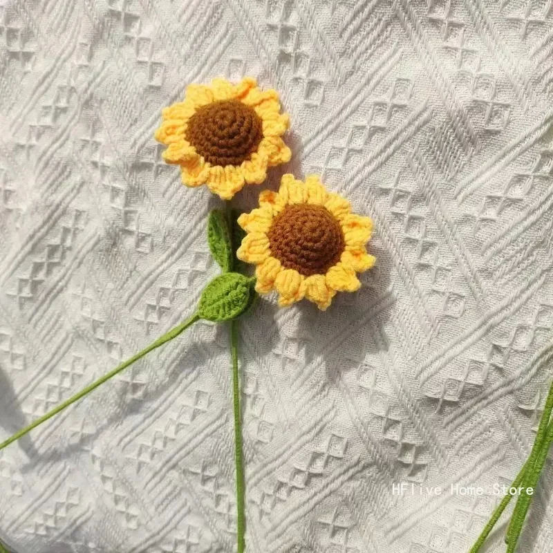 Cute Finished Crochet Sunflower Bouquet Artificial Flowers Hand-Knitted for Women Mother Home Room Decor Flower s Gift crochet kit
