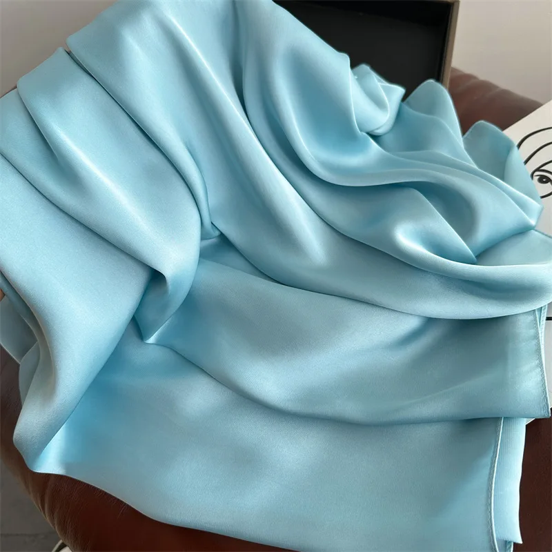 Fashion 90x180cm Solid Color Satin Muslim Hijab Soft Silk Feeling Headscarf Outdoor Beach Sunscreen Shawl 6