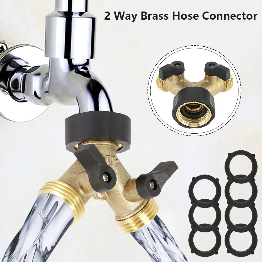Sdoppiatore per tubo da giardino in ottone a 2 vie e connettore rapido per tubo dell'acqua da 3/4, 2 valvole con 2 rondelle in gomma aggiuntive | Leroy Merlin
