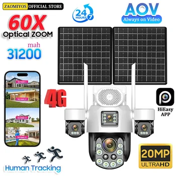 ZAOMIYOS AOV Outdoor Solar Surveillance Camera 4G SIM Auto Tracking 60X Optical Zoom 4 Screen Home Security System 24/7 Record 1