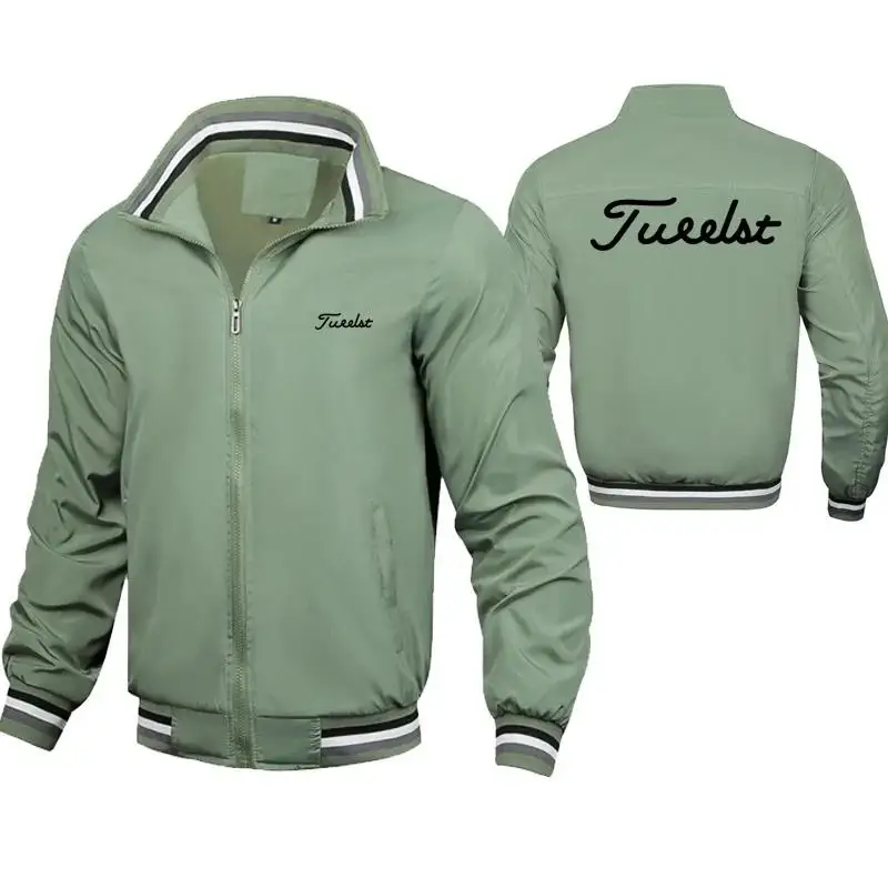 Spring and Autumn Men's Golf Brand Printed Standing Neck Casual Zipper Jacket Outdoor Sports Coat Windbreaker Windproof