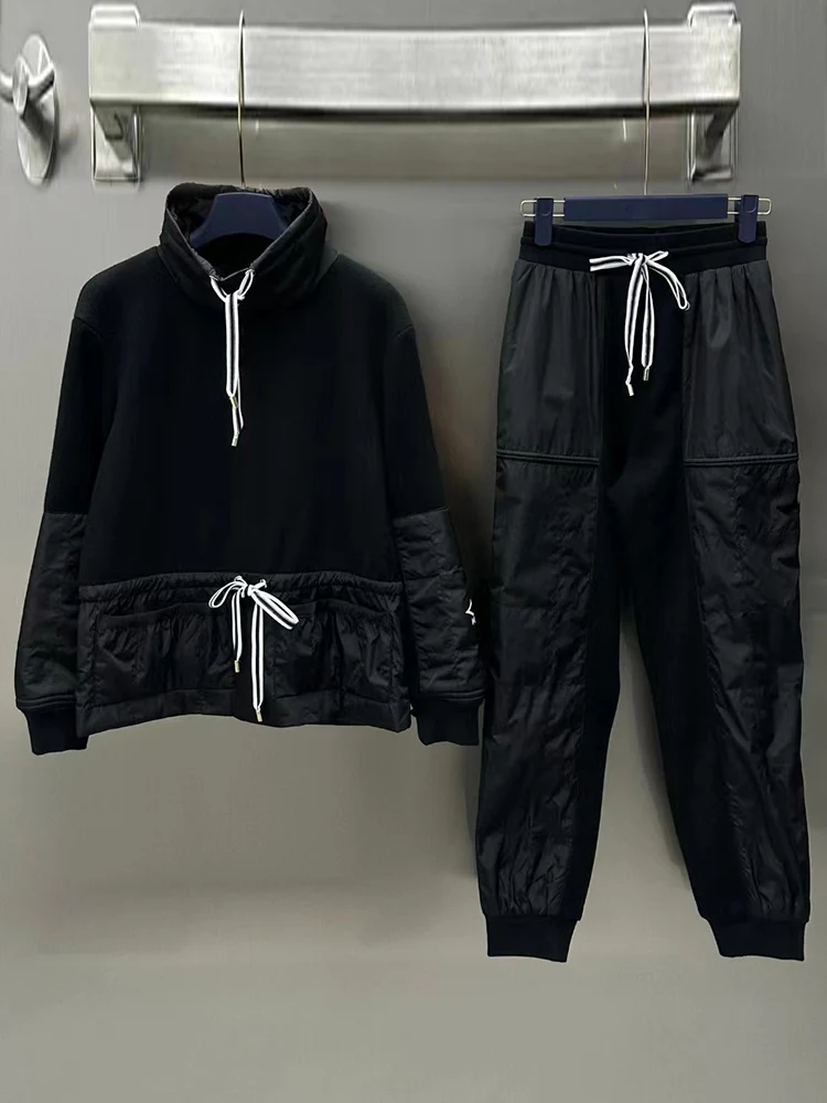 

Vintage patchwork wool series high neck clip cotton coat women's new fall fashion jacket jacket + lace-up high waist pants
