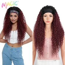 

Magic Headband Wig 30 Inch Long Kinky Curly Synthetic Wigs Natural Looking Headband Scarf Wig Omber Blonde For Black Women