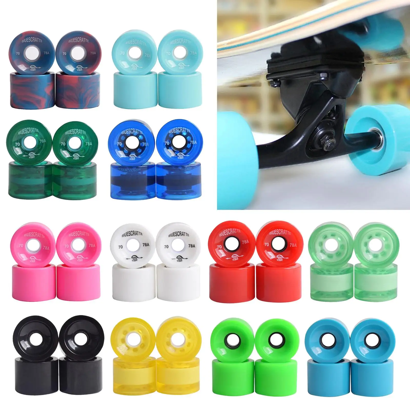 4x 78A Durable Skateboard Wheels Replacement 70x51mm Roller Cruiser Skateboard