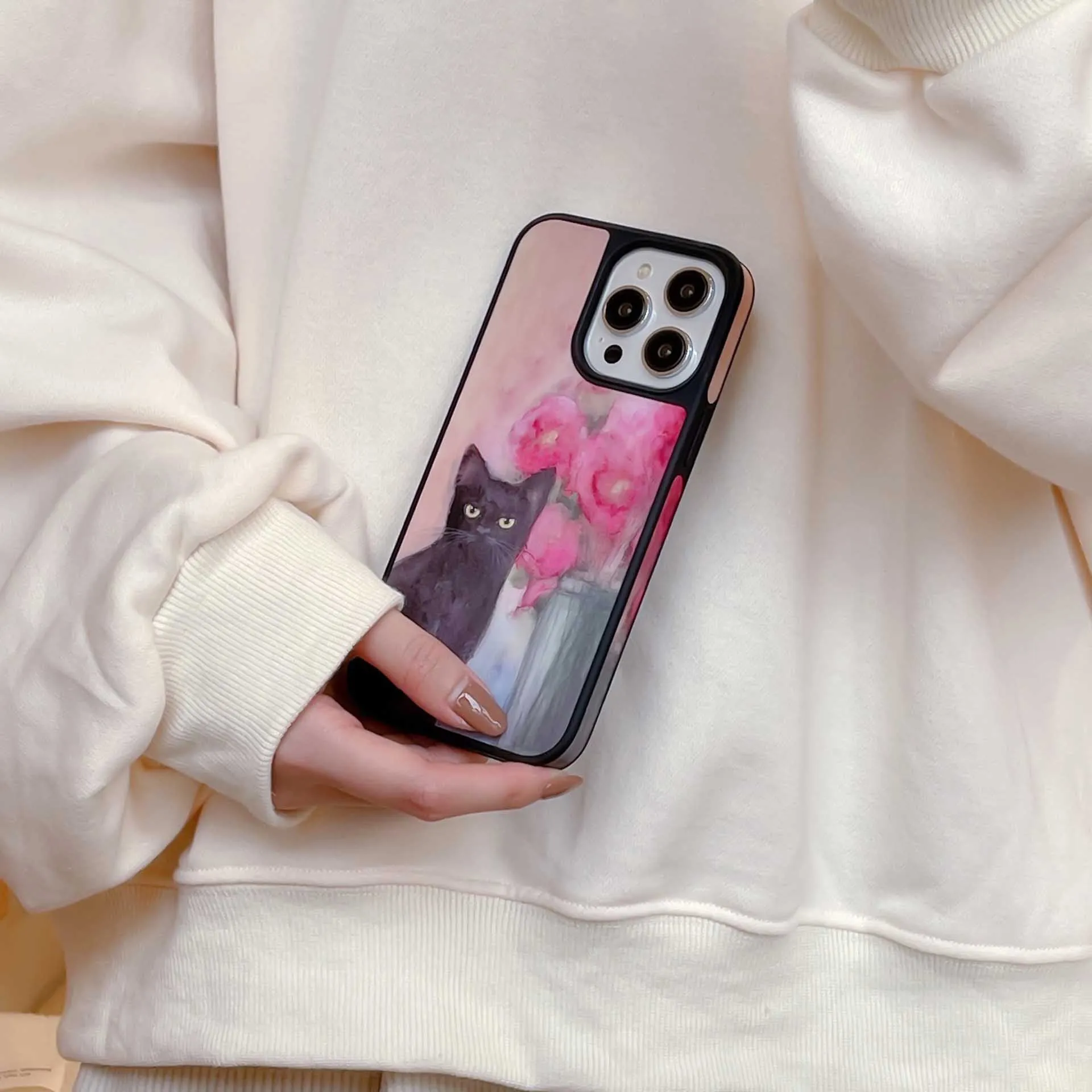 Black Cat Flower Phone Case for iPhone