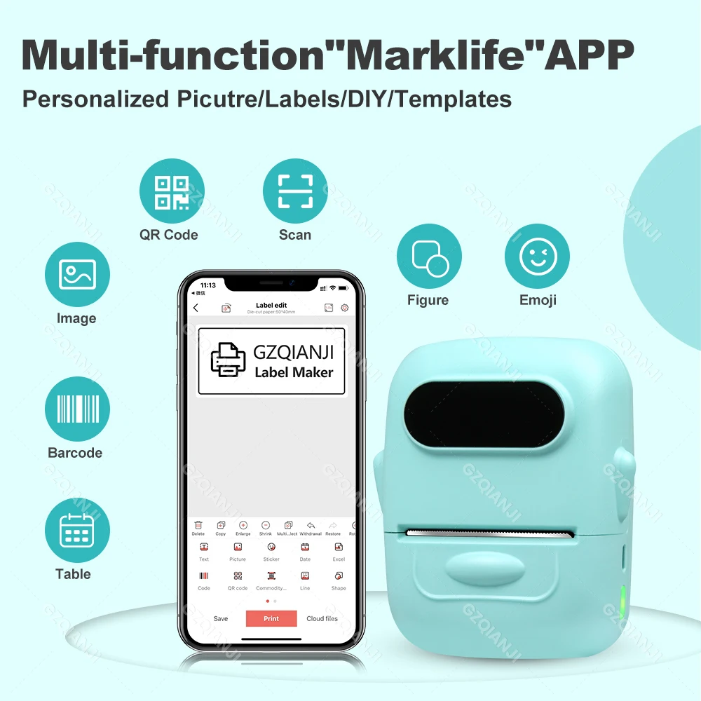 Portable Thermal Label Printer 2 inch Printing Wireless Bluetooth MINI Print Pocket Label Sticker Android IOS Maker with Papers