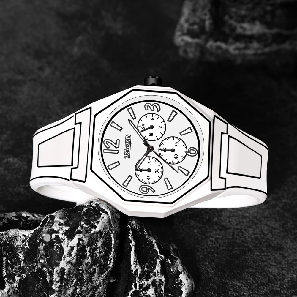 Preppy Style Quartz Wrist Watch - Round Dial, Electronic Drive, Silicone Strap, Unisex, Holiday Gifts(Gift box does not include)