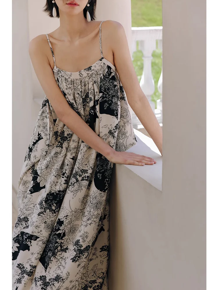 

Шифоновое подвесное платье высокого качества в китайском стиле с чернильным рисунком, длинное платье для женщин, летняя свободная пляжная юбка для отпуска