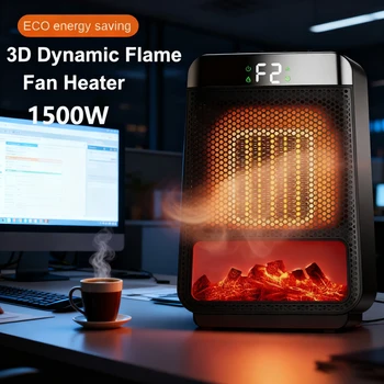 Portable Home 3D Mini Fireplace Heater Realistic Simulated Flame Compact Quiet Energy Saving PTC Fast Hand Warmer Office Room