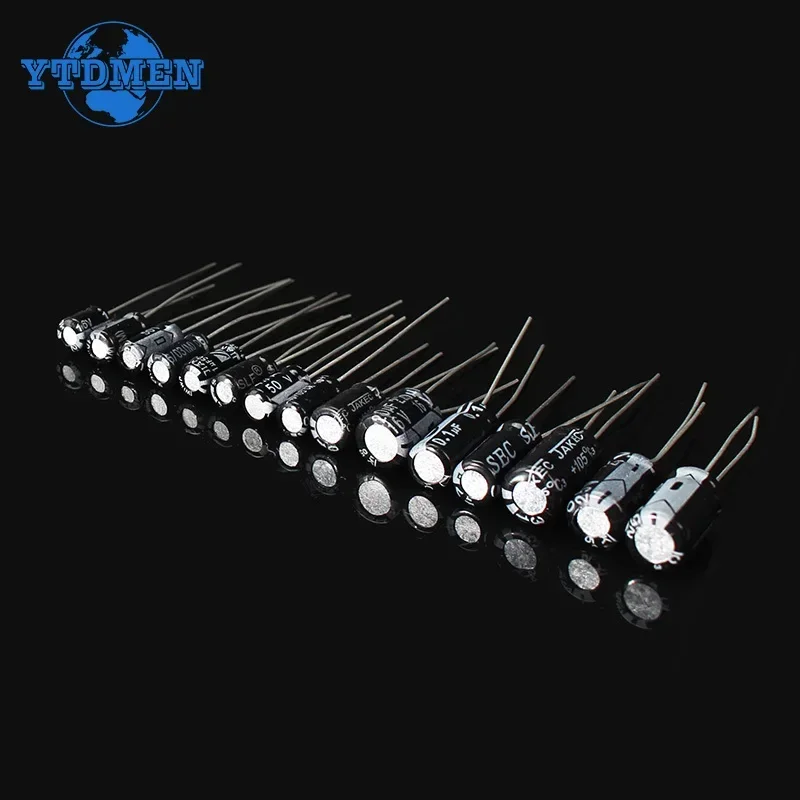 120/215pcs DIP Electrolyte Capacitor 16V 25V 50V Aluminum Electrolytic Capacitors Kit 1uF-470uF/0.1uF-330uf Capacitance with Box