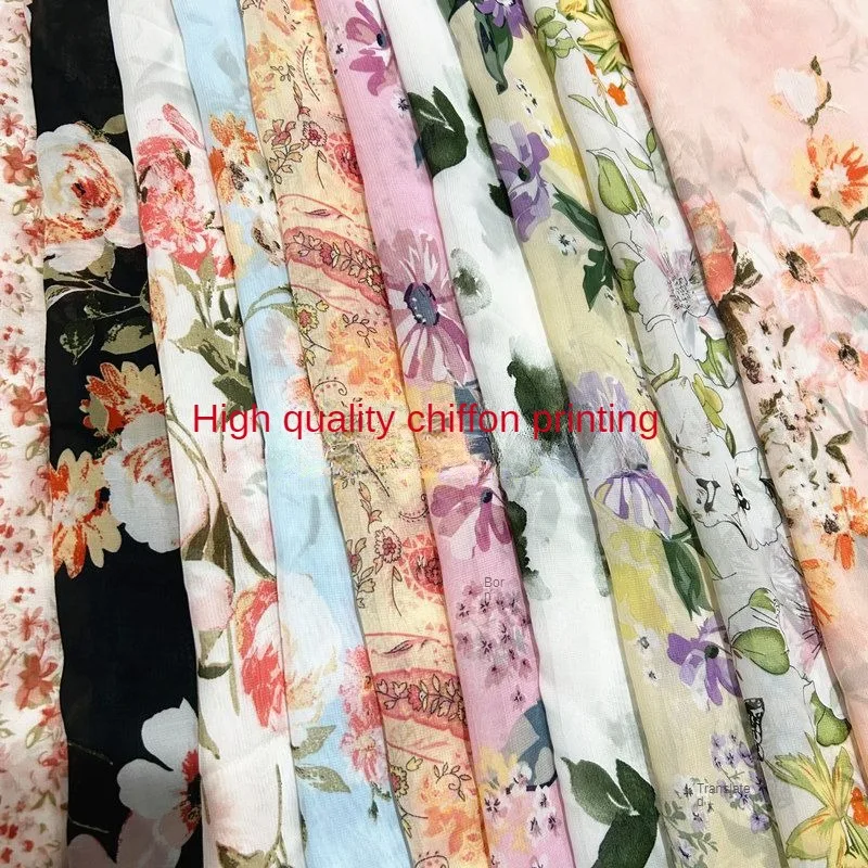 에스닉 스타일 시폰 원단, 원피스 한푸 커튼, DIY 바느질 천, 화이트 블루 레드, 75D 하이 퀄리티 프린트 꽃, 계량기 당