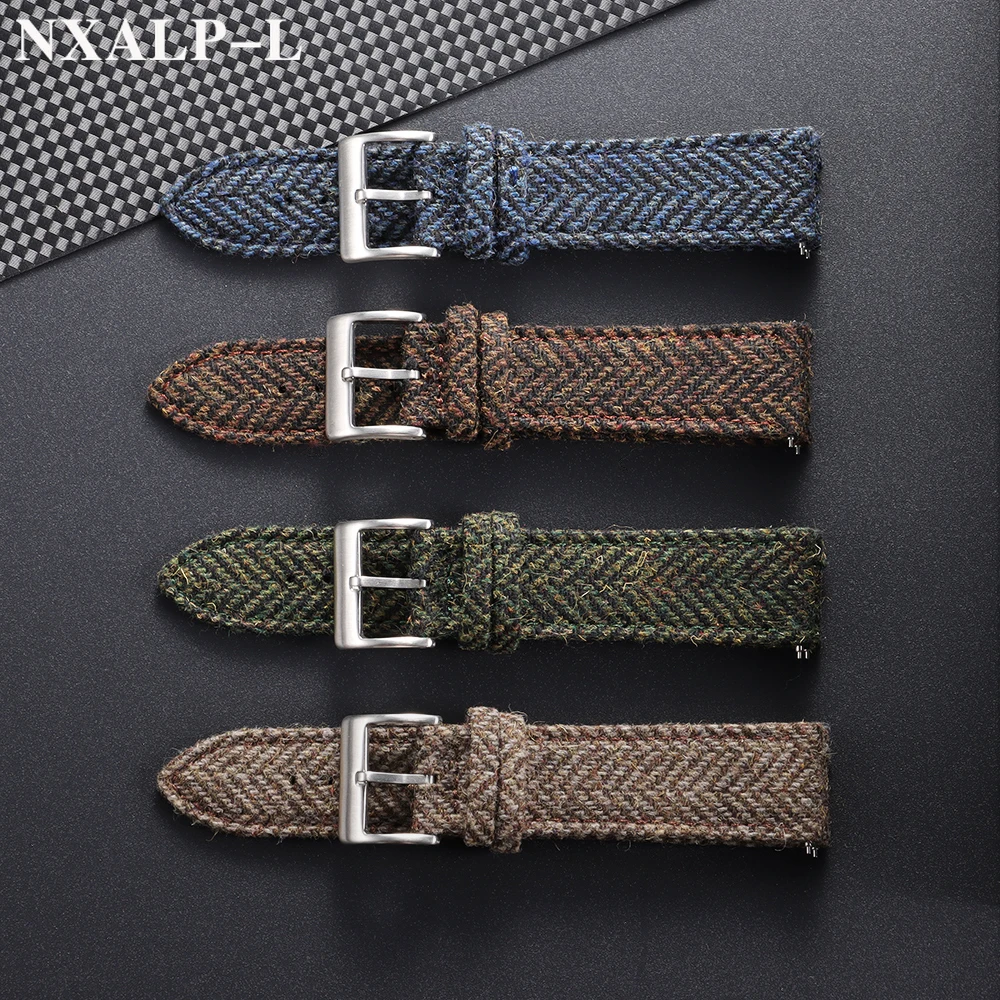 Vintage Genuine Leather & Tweed Nylon Quick Release Weave Bracelet Watch Band
