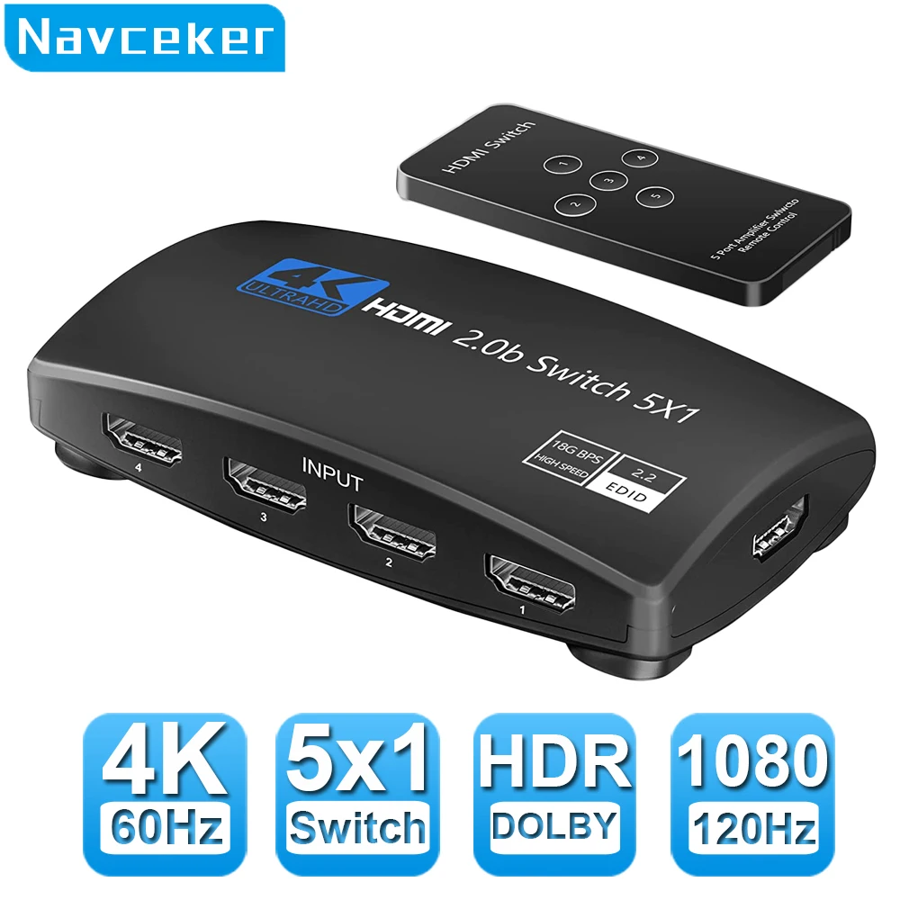 2024 Miglior Interruttore Compatibile Hdmi 4K 5 In 1 Out Hdr Hdmi Switch 4K 60Hz Hdmi 2.0 Switch Remote Ir Uhd 5 Porte Hdmi Switch Switcher