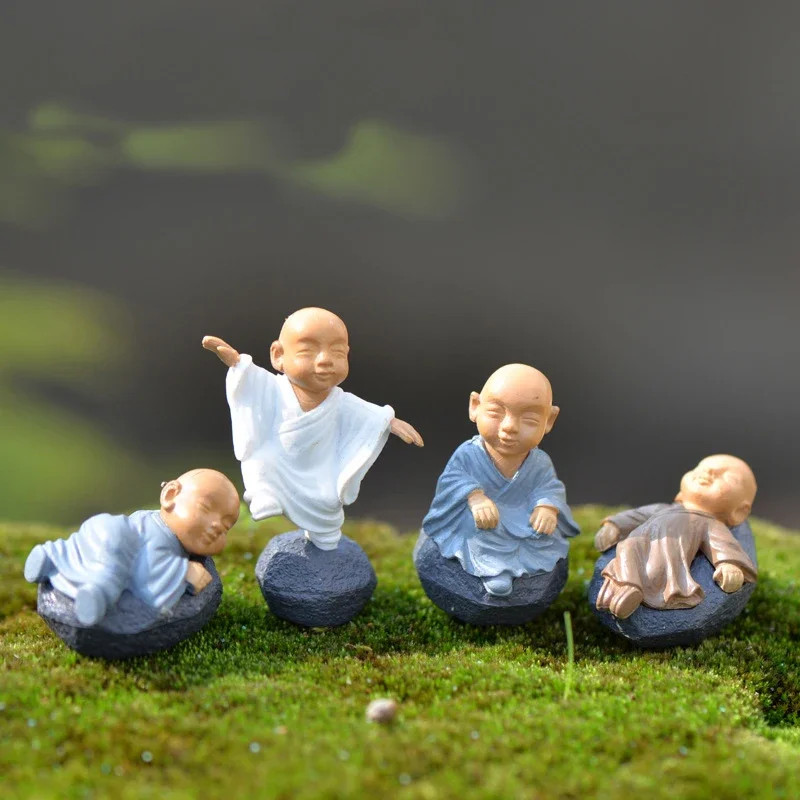 4pcs Figurine Fairy Home Decoration Accessories Kawaii Chinese Buddhist Monks Miniature Bonsai Garden Furniture Resin Craft miniature ornament,ornament crafts,miniature figurines,resin crafts accessories,resin ornaments,resin crafts