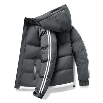 Giacca invernale da uomo in cotone ispessito e velluto, calda, casual e alla moda, antivento, con colletto alla coreana, cappotto parka ampio 1