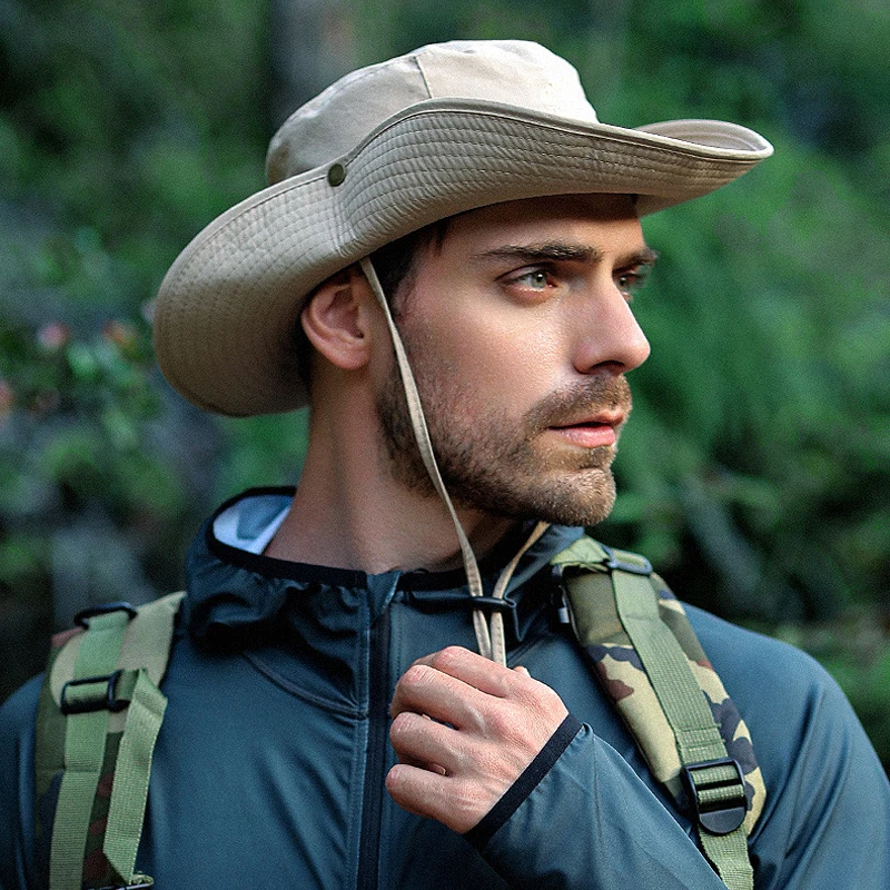 Männer Eimer Hut Sommer Leder Seil Kette Sonnenhut Wasserdichte Outdoor Wandern Angeln Kappe Uv Schützen Cowboy Hut Sonnenschirm Atmungsaktiv – Detail 10