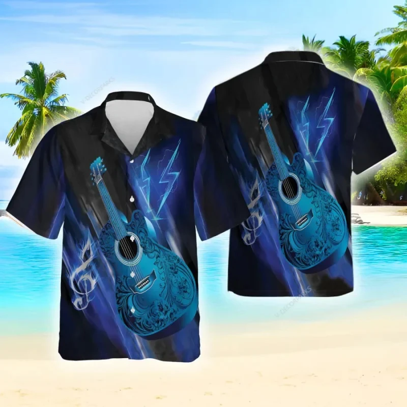 thumbnail image 1 of Camisa de hombre Harajuku con estampado de guitarra en 3D, ropa de calle de hip hop para hombre, camisa holgada de gran tamaño, blusas casuales de moda de manga corta, 1 of 5