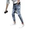 2023 Social and Spiritual Guy, Broken Hole, Beggar Jeans, Male Internet Red, Slim Fit, Casual, Fashion, Small Feet Cropped Pants 5
