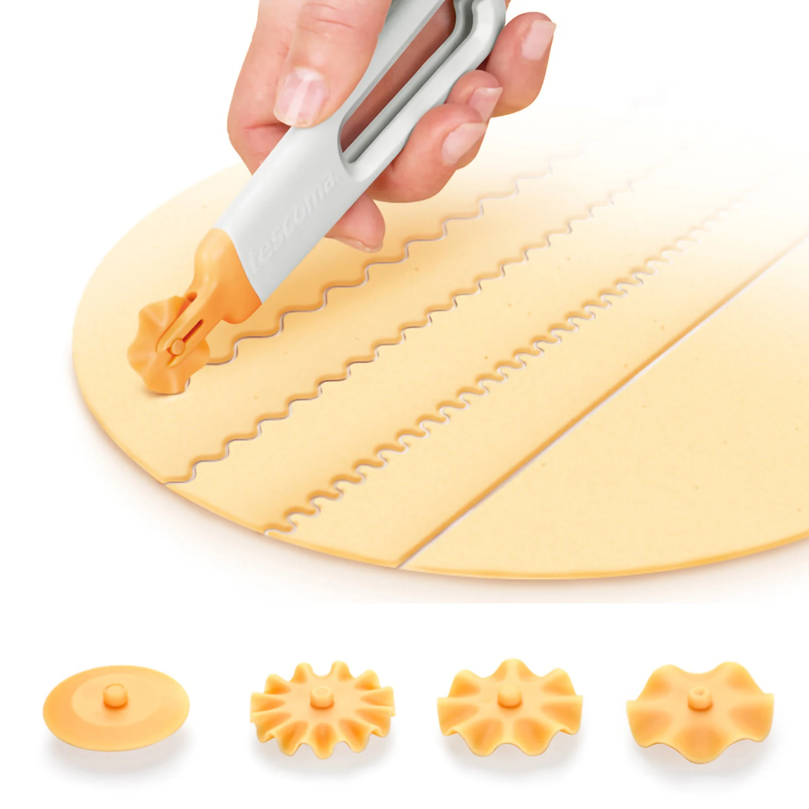 

Lace Roller Knife with 4Rollers Plastic Cutter Dough Circle Cutter Dumpling Wrappers Cookie Crust Roller Mold Baking Pastry Tool
