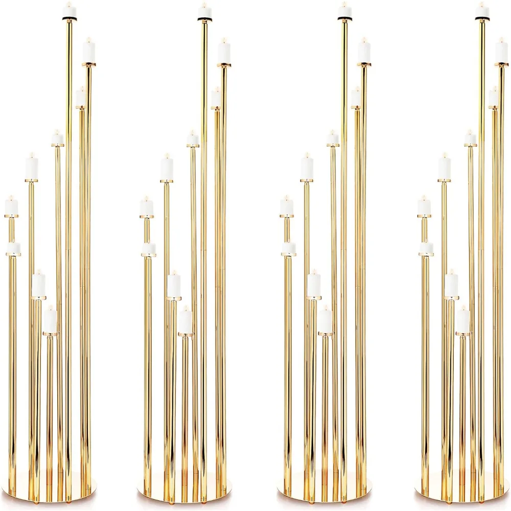 

Gold 9 Arm Pillar Candle Holder 46.06'' Metal 9 Arm Candelabra Candelabras Centerpieces Metal Candle Stick Holders (4) Candles