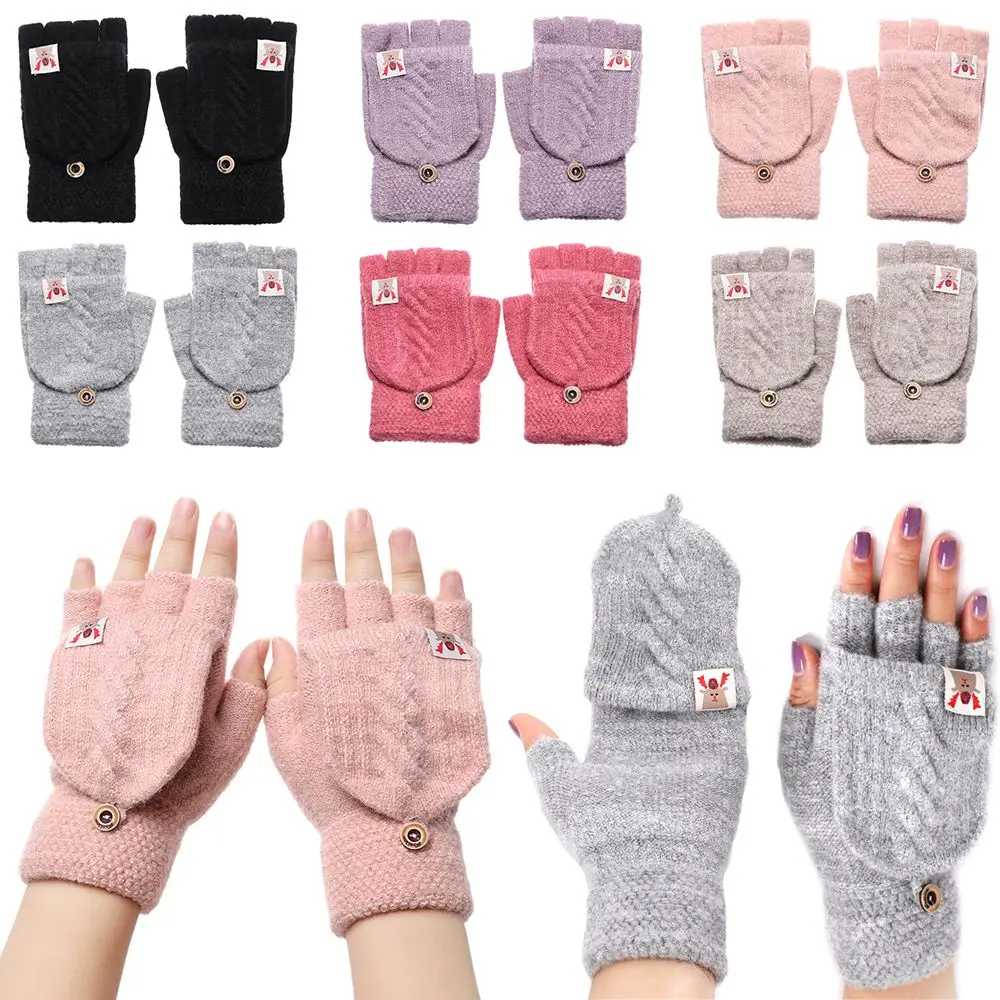 

Women Men Fashion Elastic Keep Finger Warm Soft Thicken Warm Half Capped Knitted Gloves Fingerless Mittens