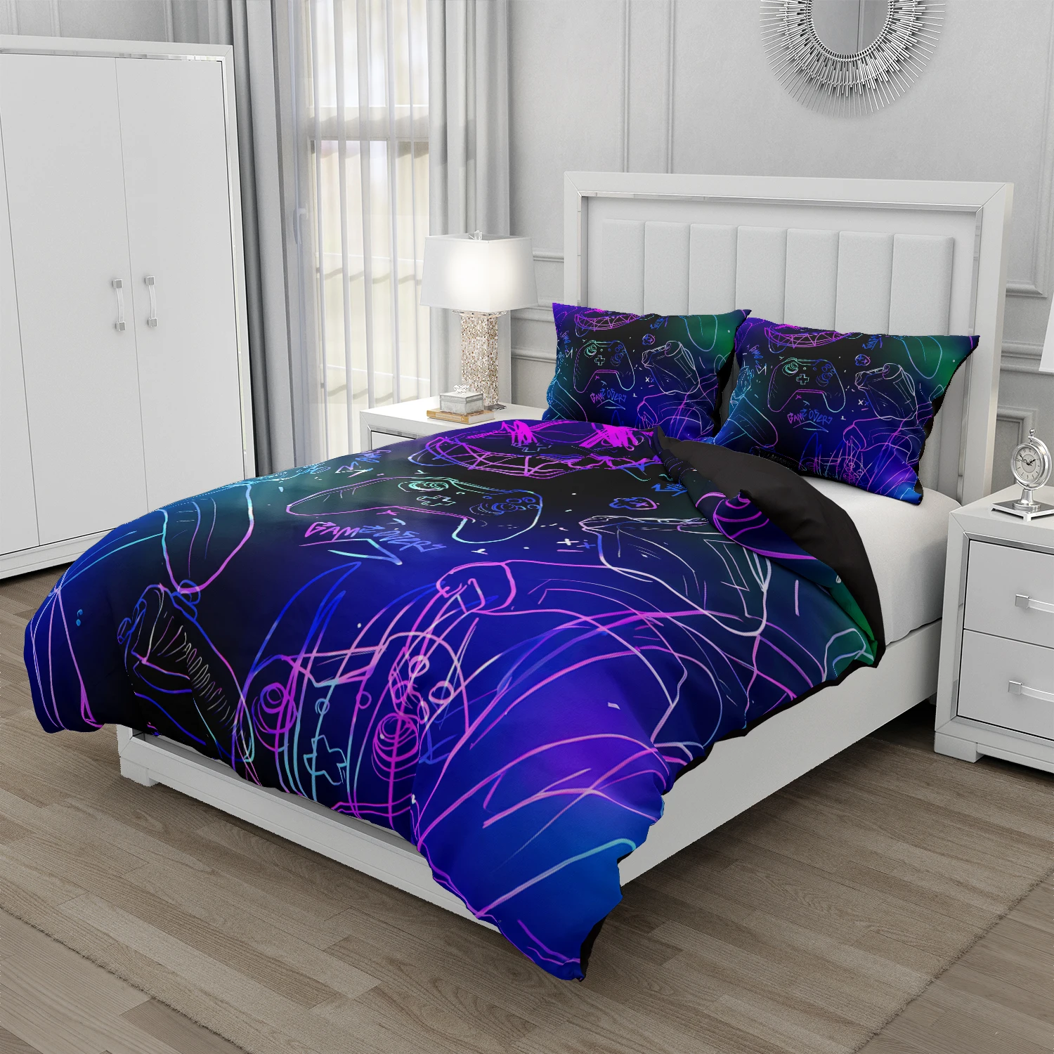 Gamer Bedding Set 2/3PCS - 3D HD Gamepad Printed Duvet Cover set 220x240, Black Quilt Cover for Youth, Holiday Gift & Dorm Decor 4