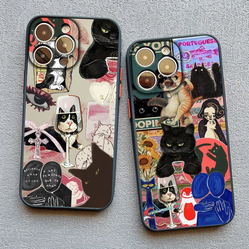 Artistic Image Stitching Black Cat Phone Case - Stylish Protective Back Cover
