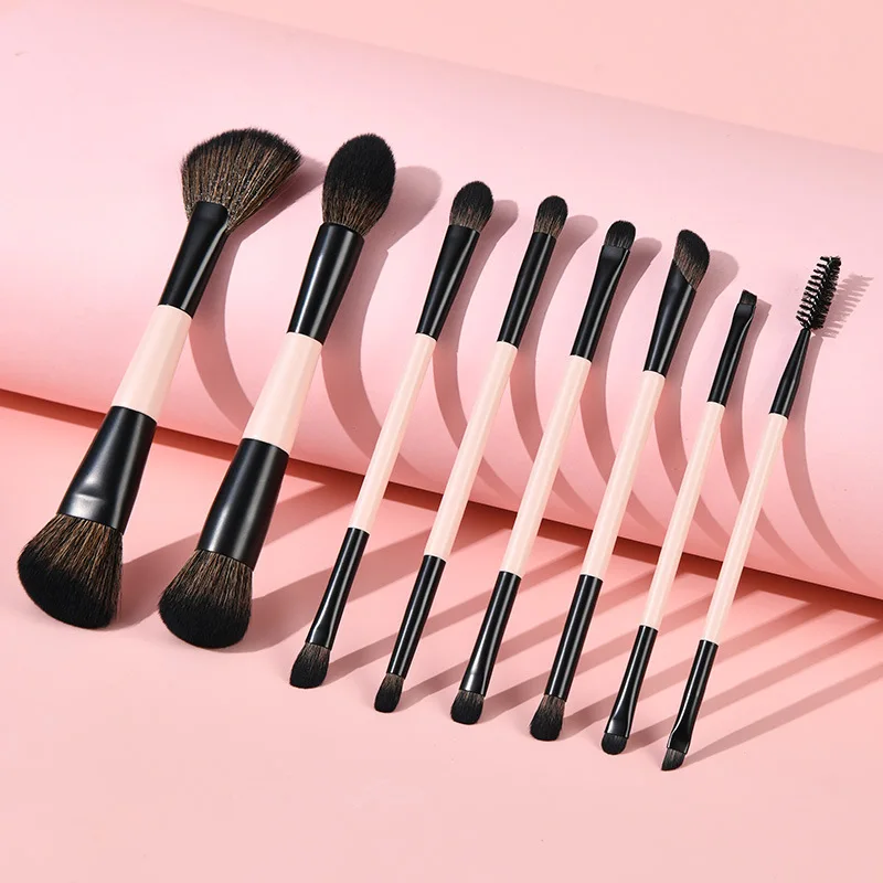 Set di pennelli per trucco a doppia estremità da 8 pezzi, pennelli cosmetici multifunzionali per fondotinta, fard, contorno e polvere, kit di strumenti di bellezza da viaggio - immagine 6