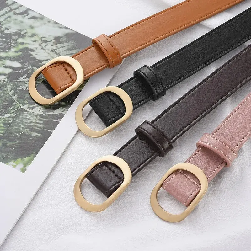 Women Belt Fashionable Gold Button Non Perforated Belt Authentic Leisure Versatile PU Leather Belt Paired with Pants Jeans Belt